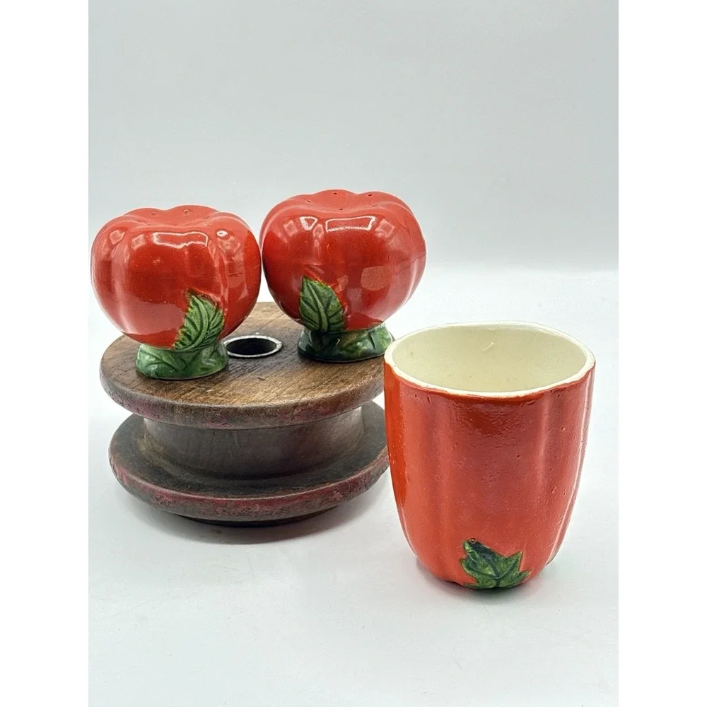 Vintage Tomato Salt & Pepper Toothpick Holder Made In Japan Vegetable Kitchen